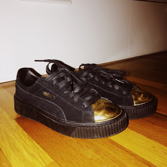 puma suede platform black gold